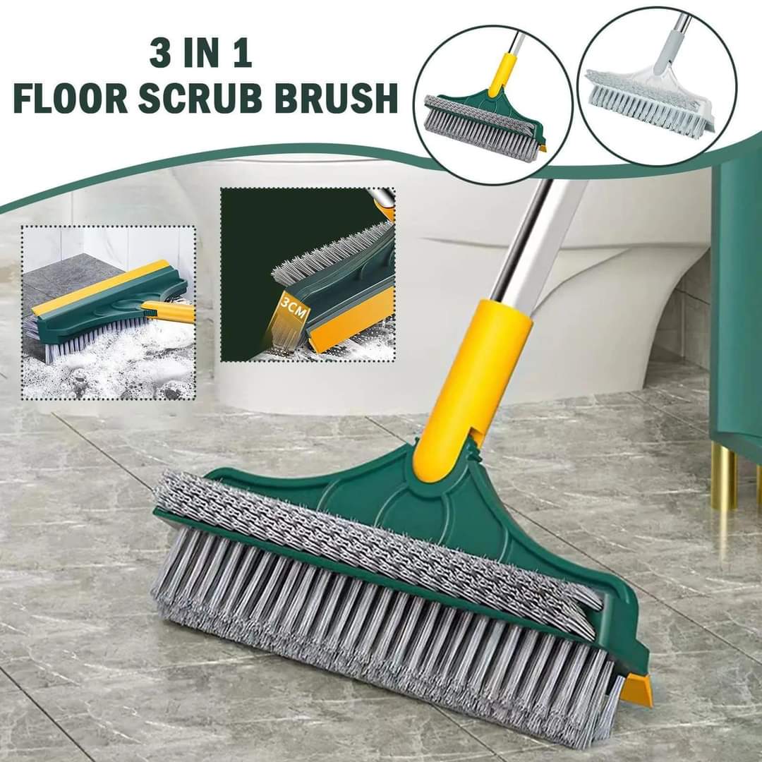 3 in 1 Tiles cleaning brush with long handle and wipers,180° rotating for bathroom floor cleaning